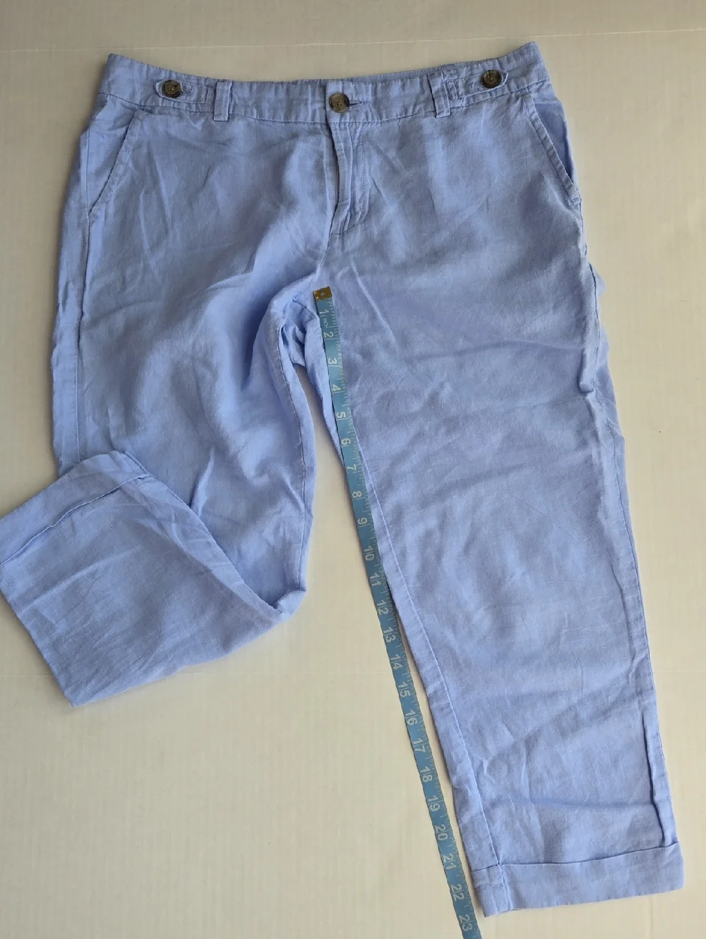 Banana Republic Linen Cotton Light Blue Casual Cuffed Pants Women's Size 8